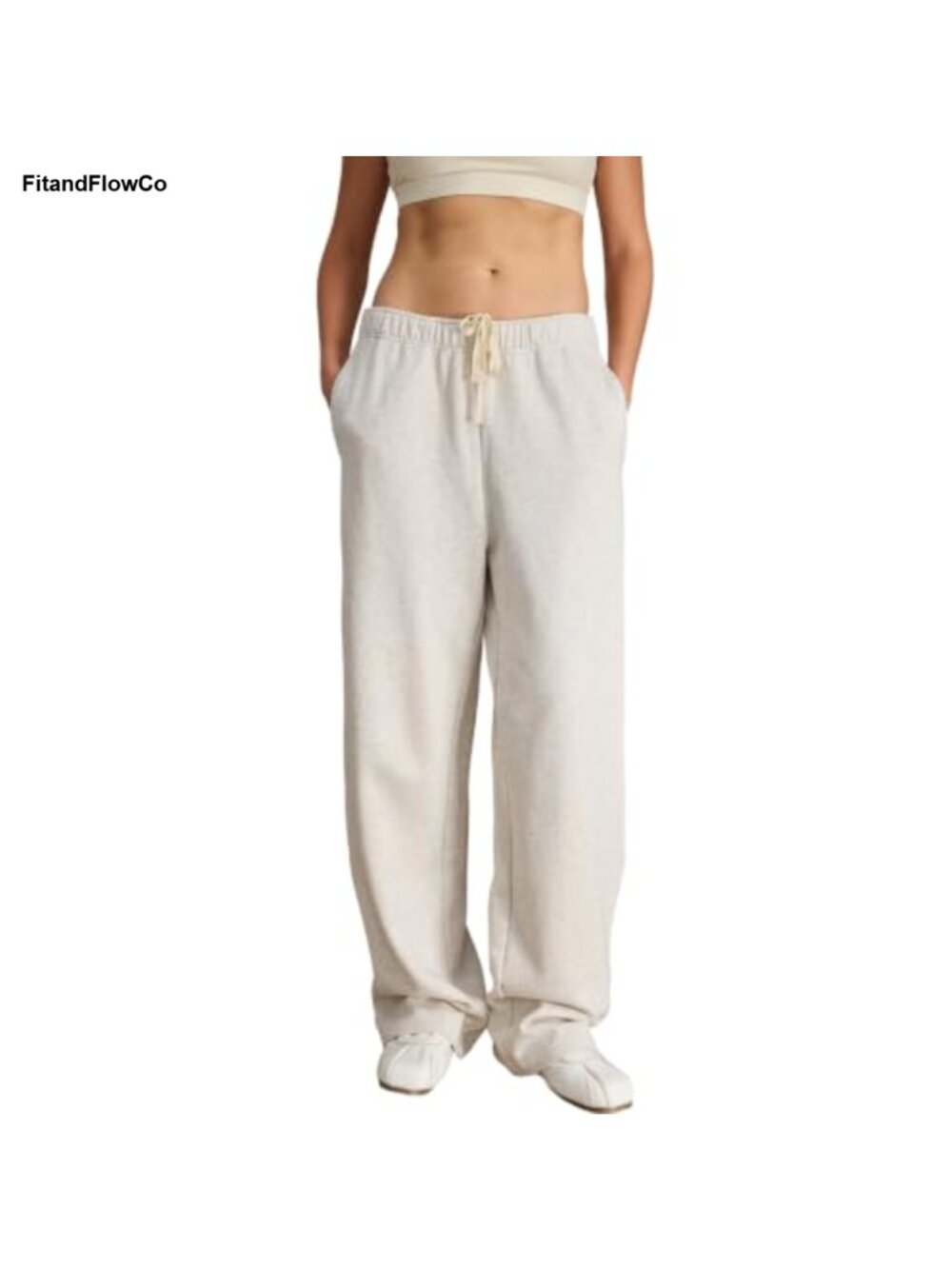 100% Cotton Fleece Lined Wide Leg Sweatpants Elastic Waist Drawstring Lounge